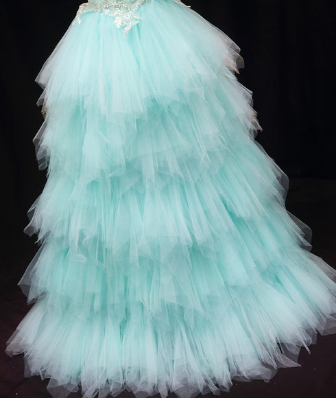 Mint Green Strapless Sheath Wedding Dress - Layered Tulle Ruffle Dress - Princess Wedding Dress with Sweetheart Neckline Plus Size